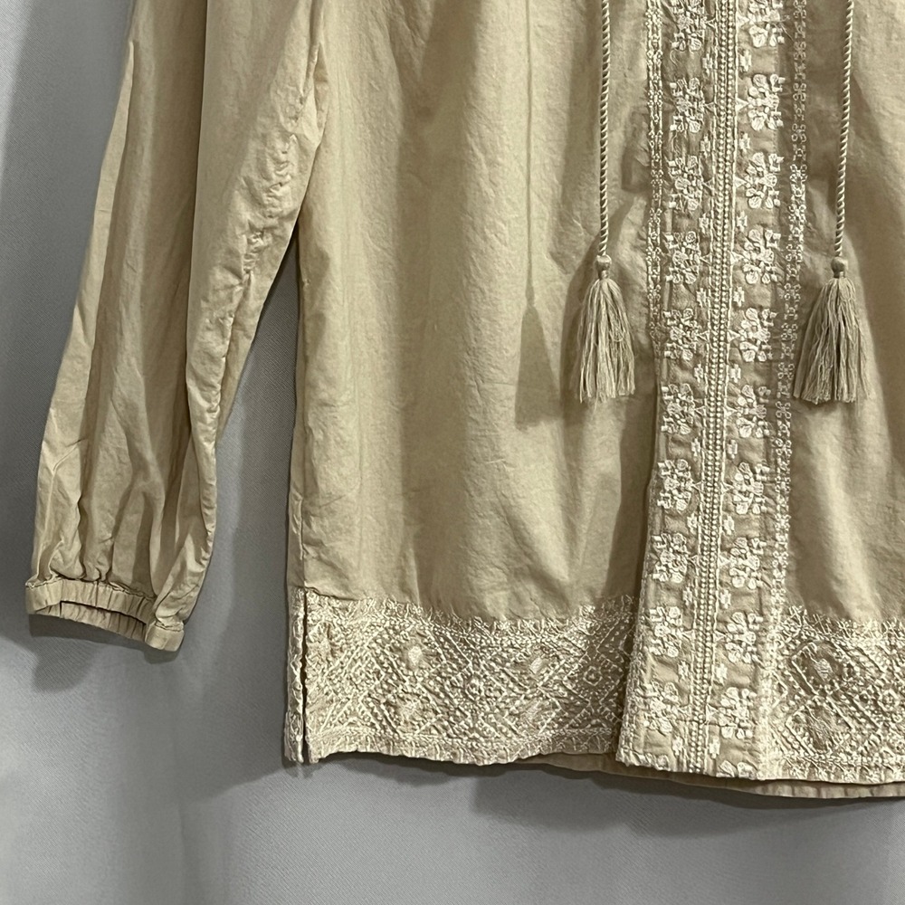 G.H. Bass & Co. Peasant Blouse Womens S Beige Embroidered Boho Neutral Coastal - Picture 5 of 9